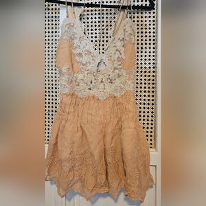 Free People Halter Jumpsuit in Tan and White for Weddings